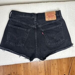 Levi's 501 Black Denim Cut Off Jean Shorts Women's Size 30 Distressed‎